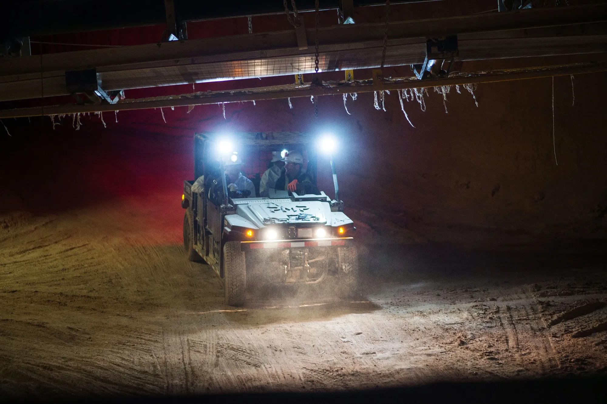 A vehicle drives through a potash mine in Saskatoon, Saskatchewan, Canada.