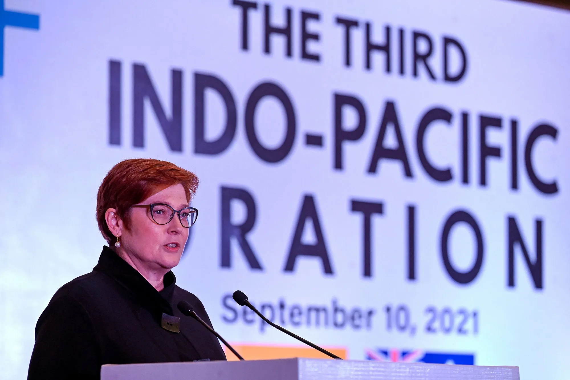 Marise Payne during the "Third Indo-Pacific Oration"&nbsp; in New Delhi on Sept. 10.