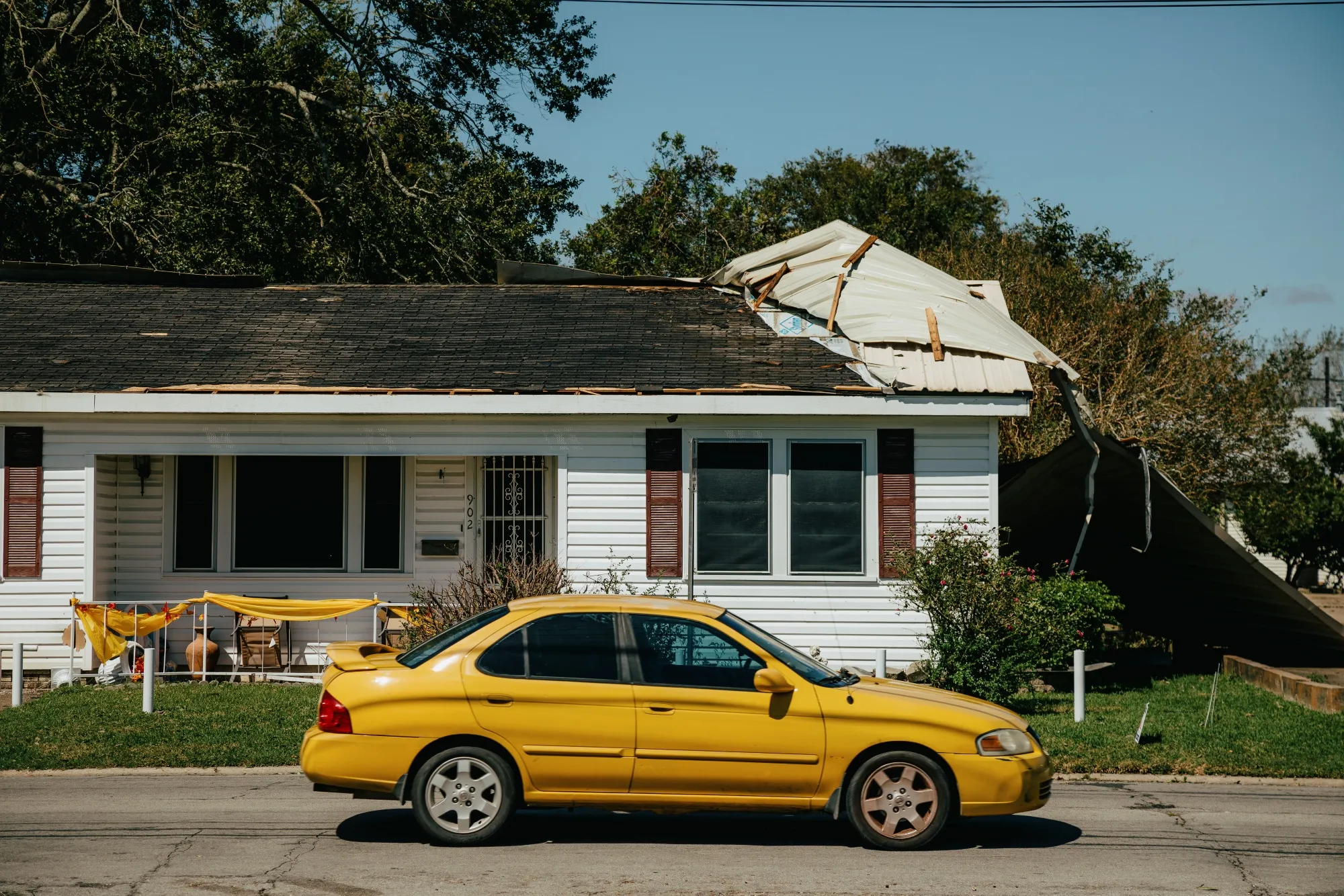A home with a damaged roof&nbsp;after Hurricane Delta made landfall in New Iberia, Louisiana, Oct. 10, 2020.&nbsp;