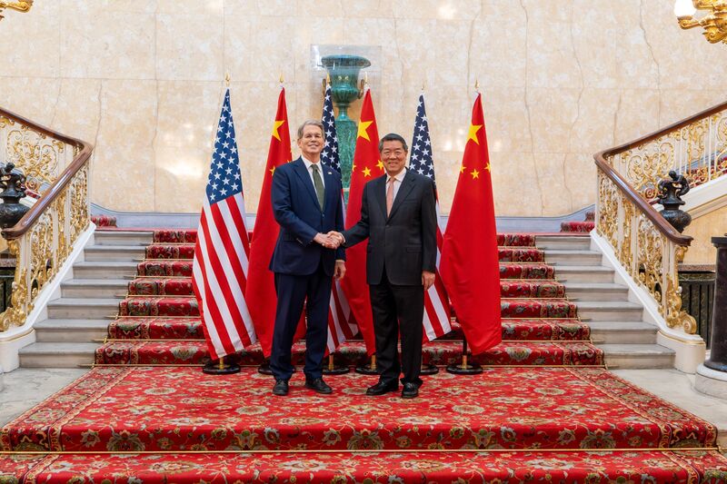 Scott Bessent, left, and He Lifeng in London, on June 9.