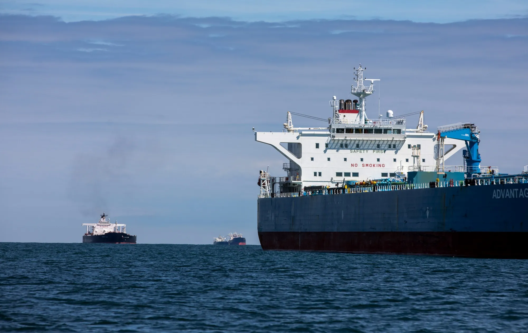 Oil tankers anchored near Southwold, UK.