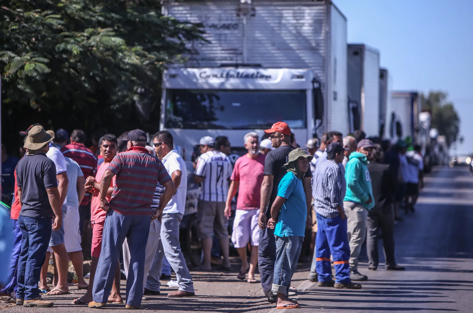 Truck drivers gather on BR 040 highway during a protest against rising fuel prices in Luziania, Brazil, on&nbsp;May 23.