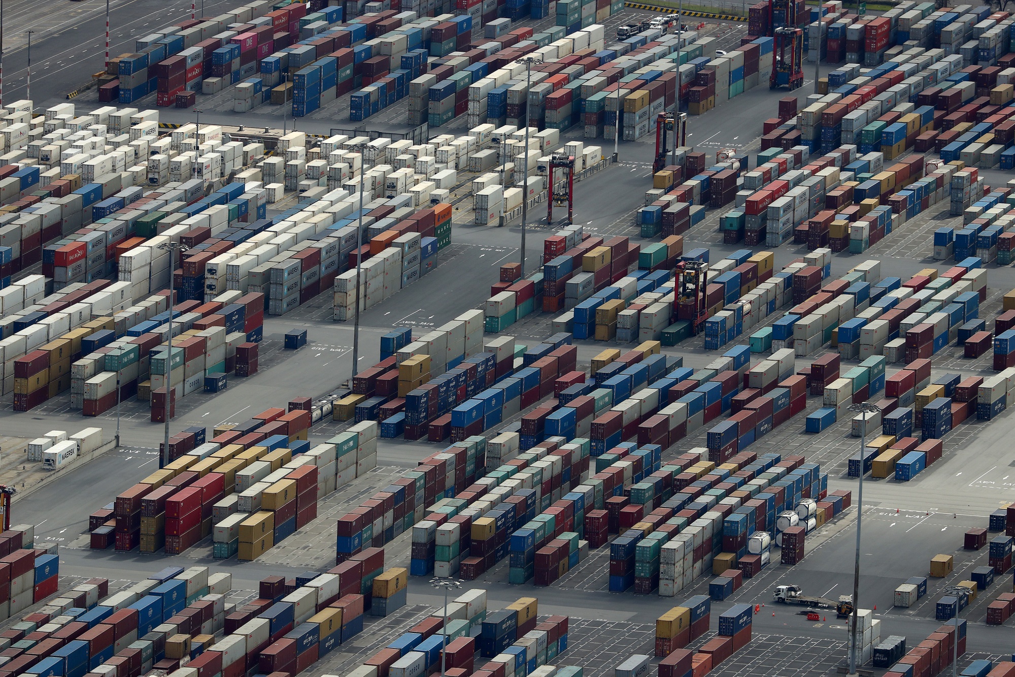 MELBOURNE, AUSTRALIA - AUGUST 26: Shipping containers are seen at the Port of Melbourne on August 26, 2020 in Melbourne, Australia. Melbourne is in stage four lockdown for six weeks until September 13 after sustained days of high new COVID-19 cases. (Photo by Robert Cianflone/Getty Images) Photographer: Robert Cianflone/Getty Images AsiaPac