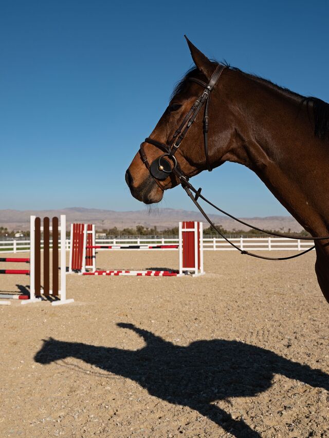 Maggie Kehring rides her mother Carrie’s horse Agano at Desert International Horse Park. 