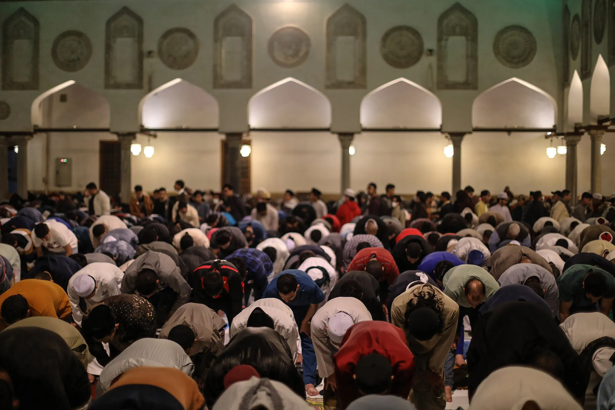 Muslims perform the first Tarawih prayer of Ramadan at Al-Azhar Mosque in Cairo, Egypt on April 1.
