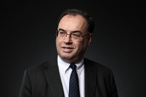 Andrew Bailey poses in London, on July 27.