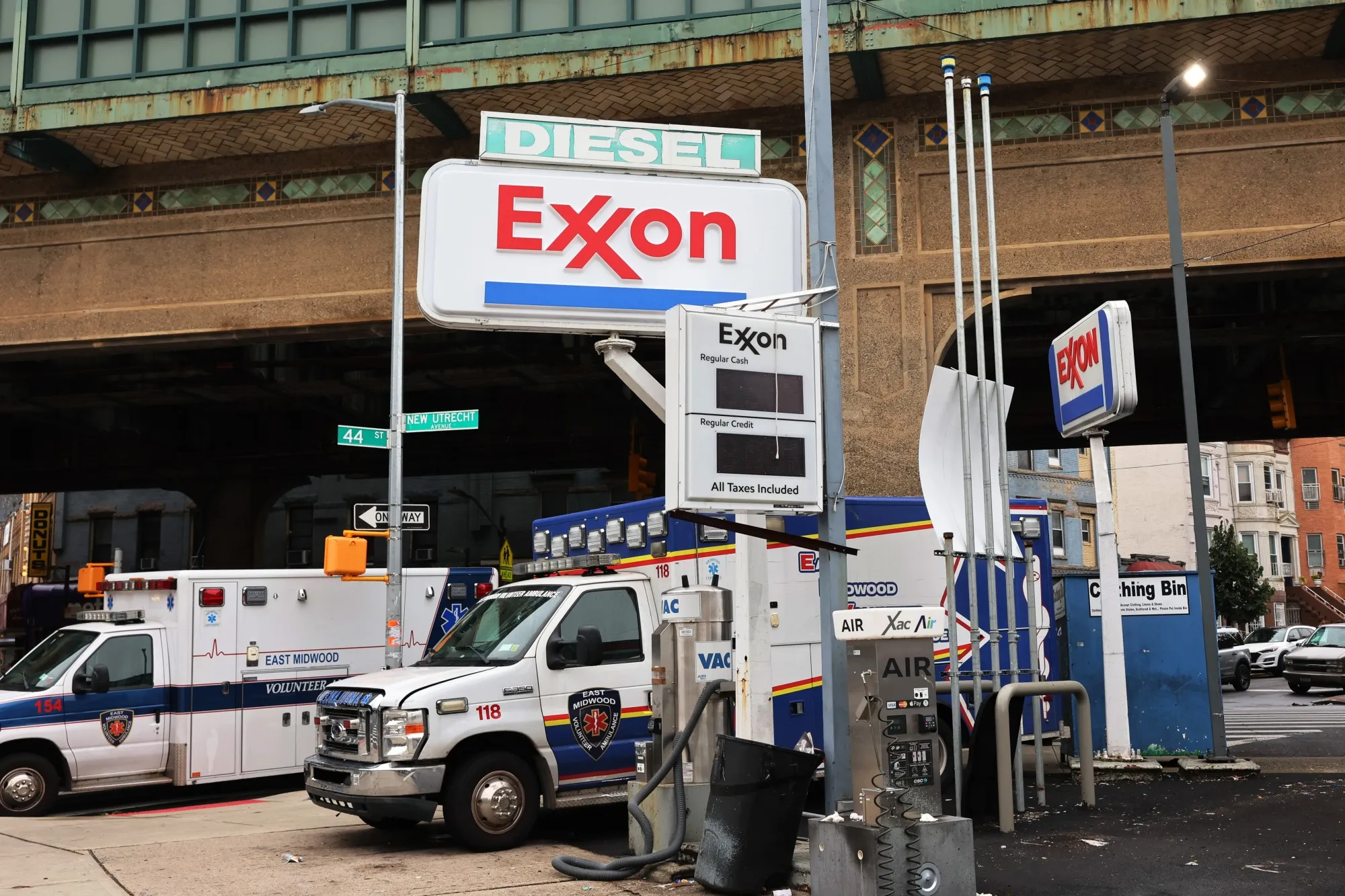 An Exxon gas station in the Brooklyn borough of New York City.