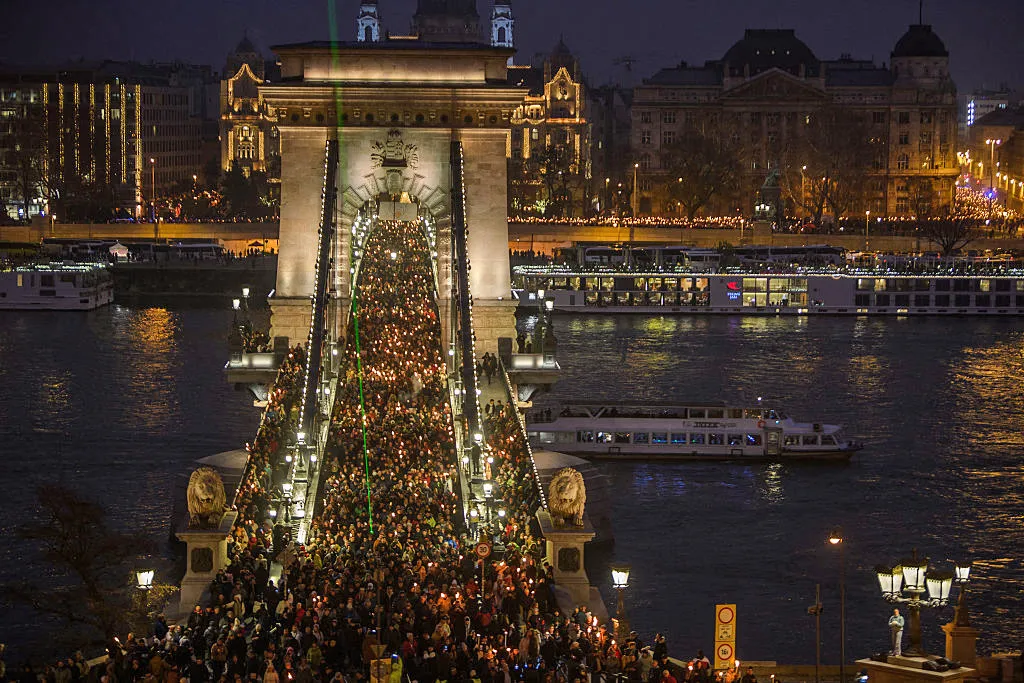 Protesters during a demonstration over the government’s perceived inaction about widespread abuse in child care institutions, in Budapest, Dec 13.