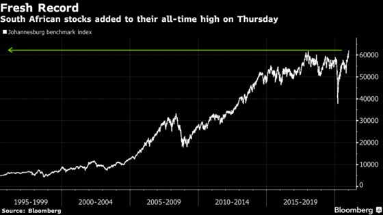 South Africa Stocks Extend Record as Stimulus Hopes Boost Miners