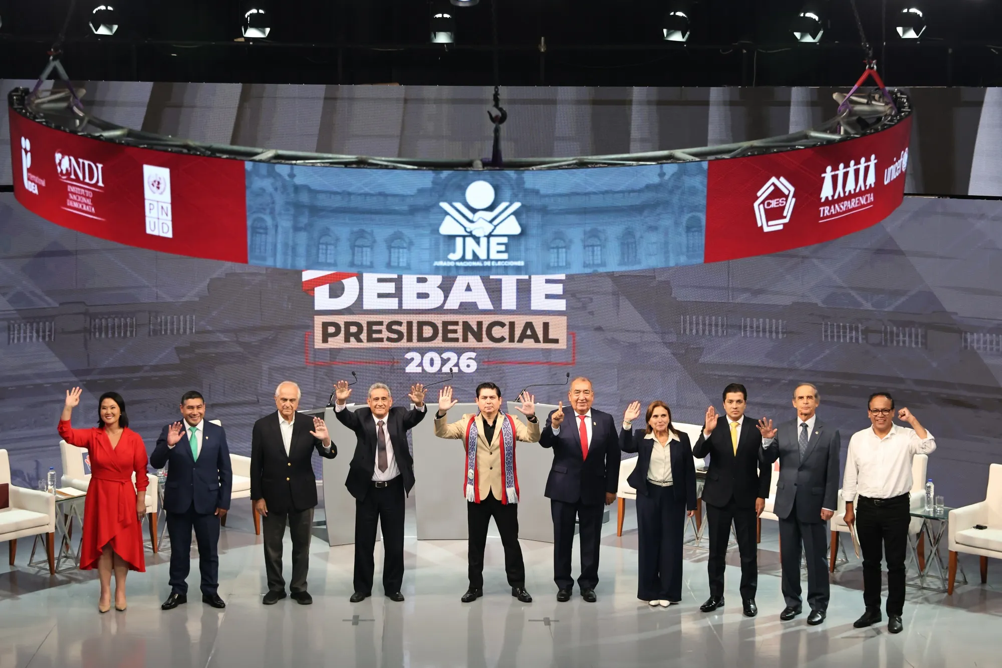 10 of the numerous candidates vying to become Peru’s next president appear at a recent televised debate.