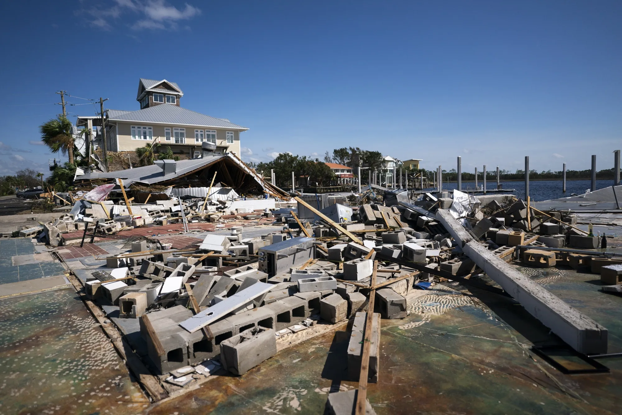 The remains of a home in the aftermath of Hurricane Helene on September 27, 2024 in Steinhatchee, Florida.