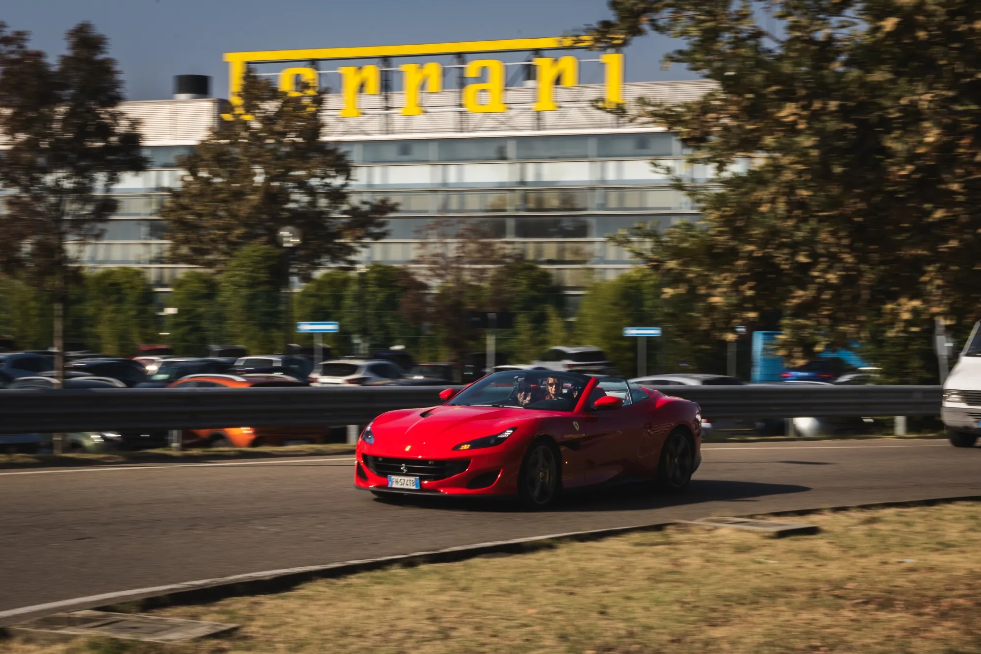 A Ferrari outside the company’s factory headquarters in Maranello, Italy.