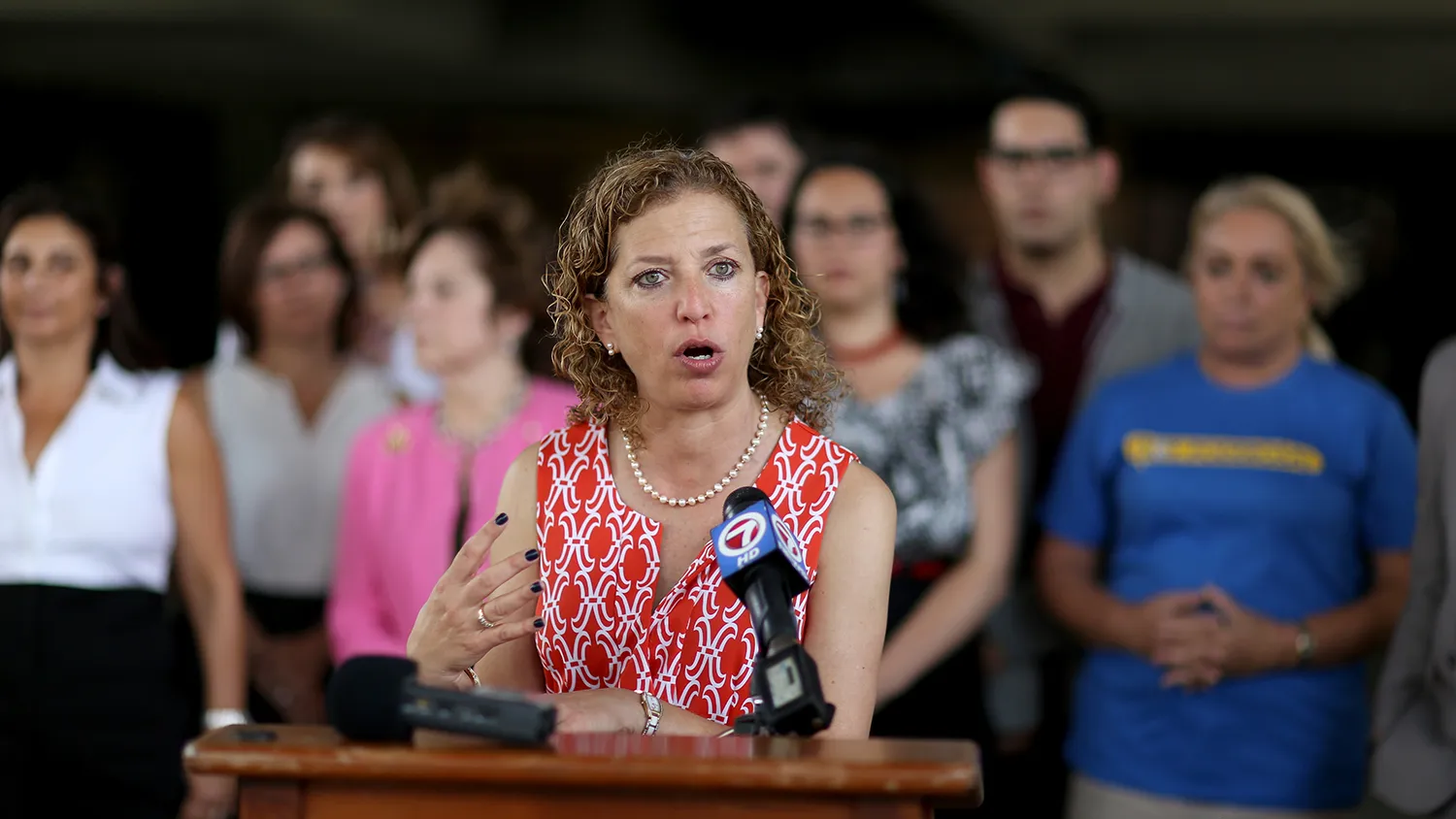 Rep. Debbie Wasserman Schultz (D-FL) speaks to the media as she is joined by local lawmakers and womens health advocates to call for Florida Governor Rick Scotts veto of a recently passed measure that they feel severely restricts access to safe and legal abortions on April 27, 2015 in Fort Lauderdale, Florida.

