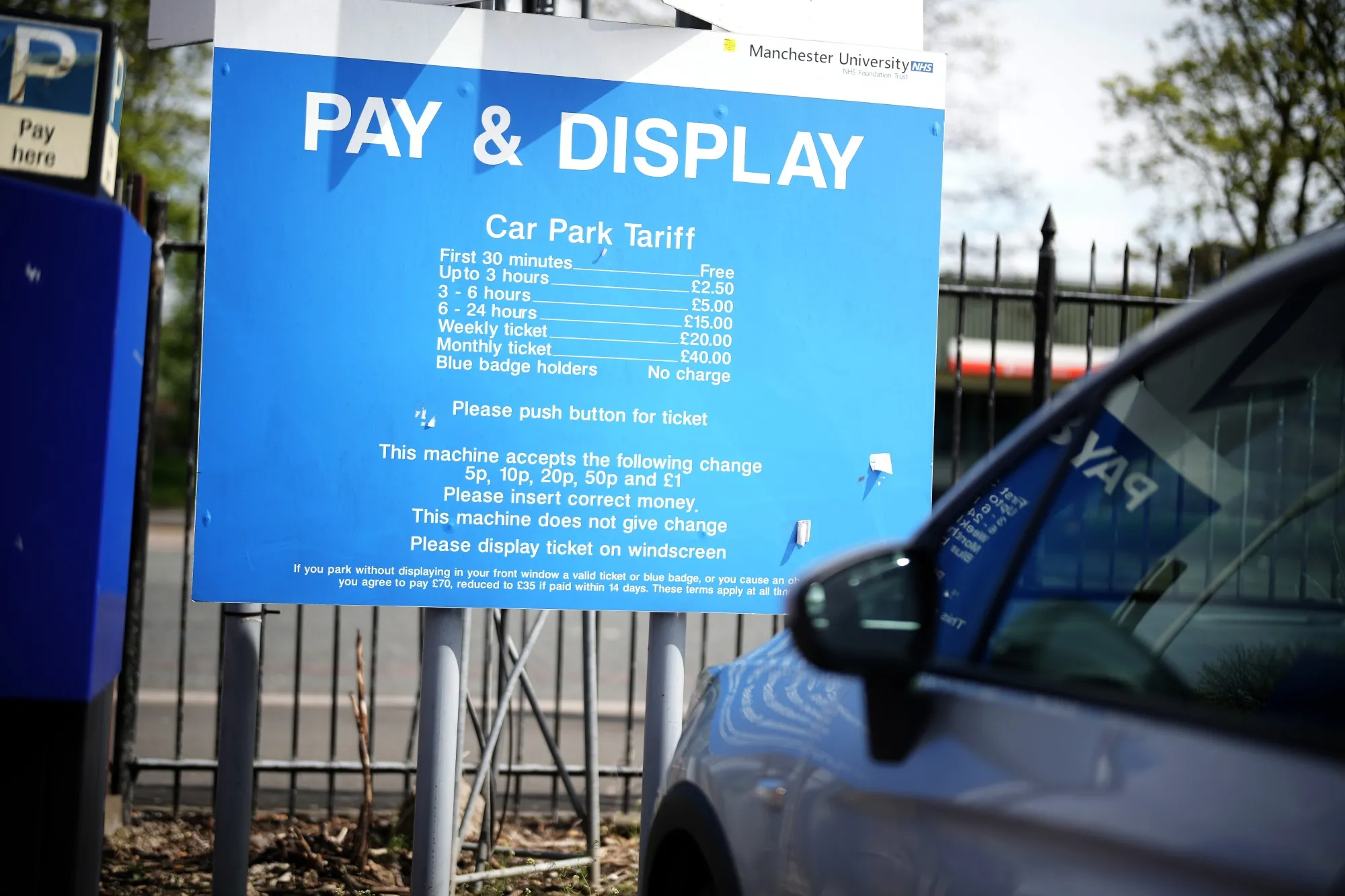 Car parking signs are displayed at Manchester Royal Infirmary in&nbsp;April&nbsp;2022.