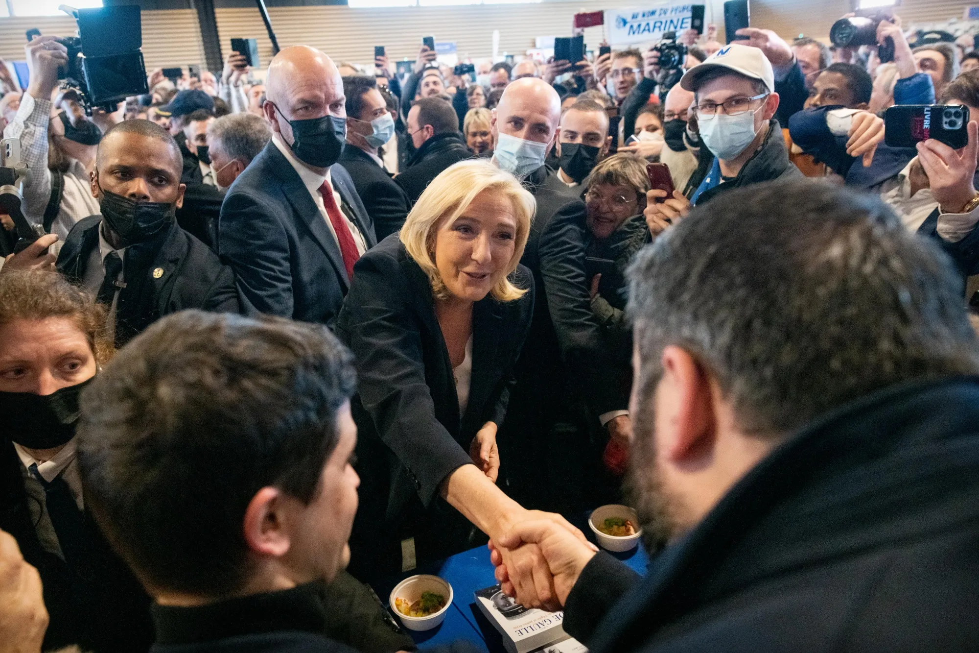 Marine Le Pen greets supporters in Reims, France.
