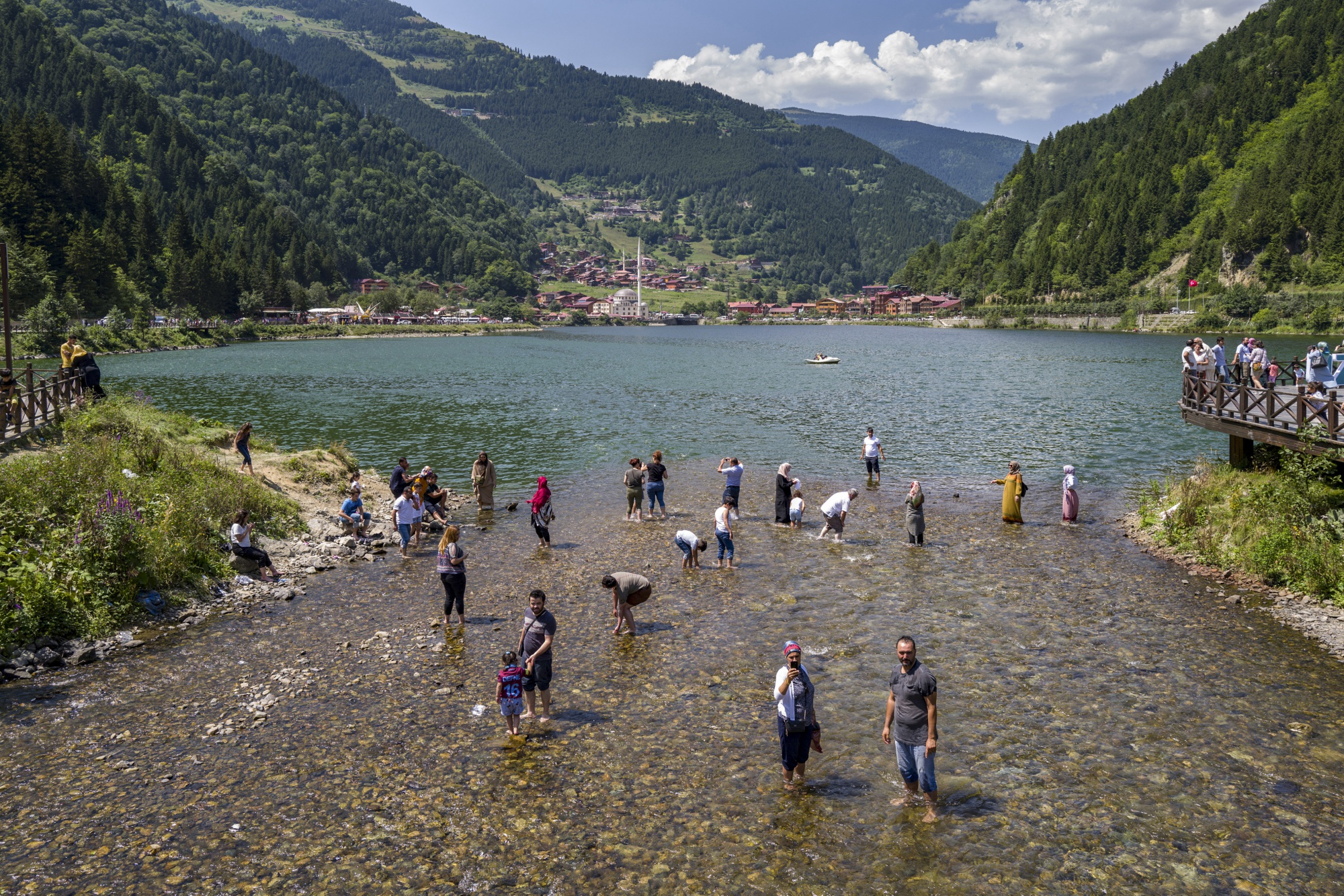 Tourists paddle&nbsp;in a lake at Uzungol, Trabzon