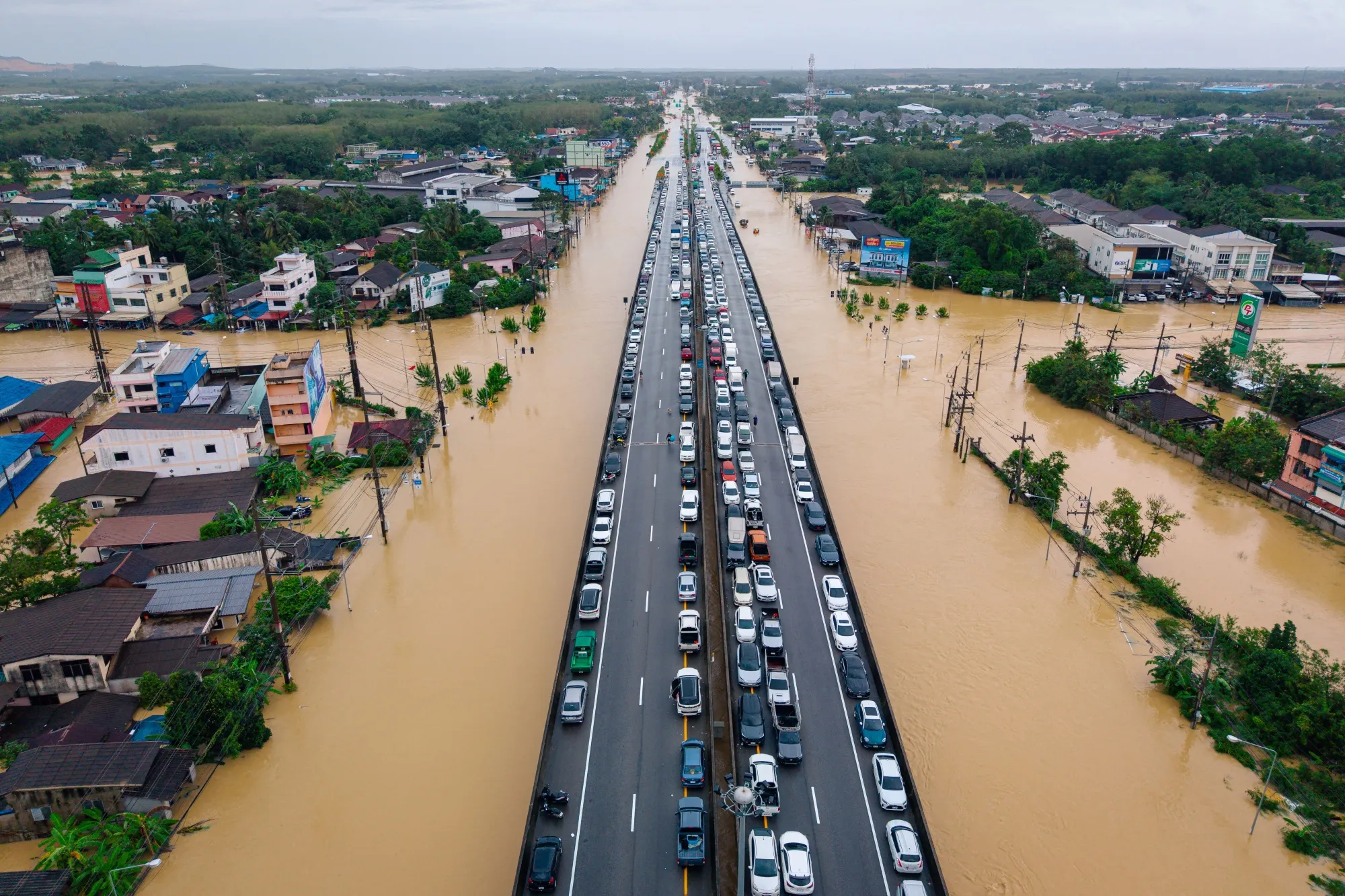 Flood waters in Hat Yai, Songkhla province, Thailand.