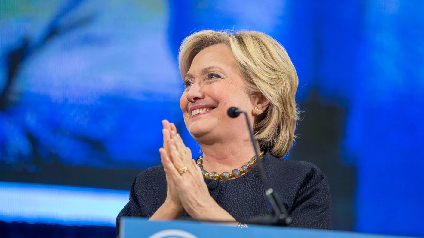 Democratic presidential candidate Hillary Clinton stands on stage during the New Hampshire Democratic Party Convention on Sept. 19, 2015, in Manchester.
