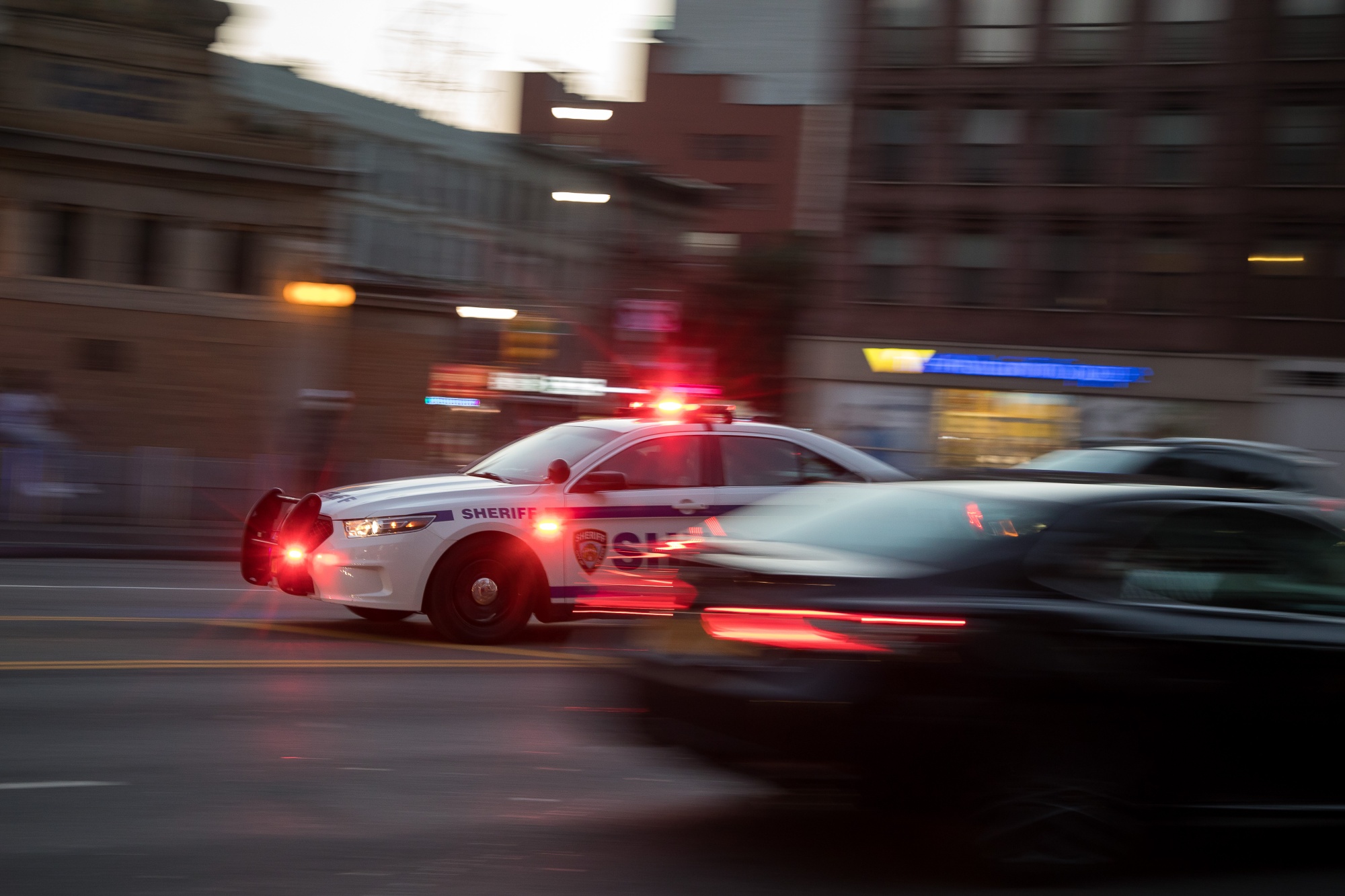 A New York Sheriff's vehicle responds to a call in the Brooklyn borough of New York, U.S.