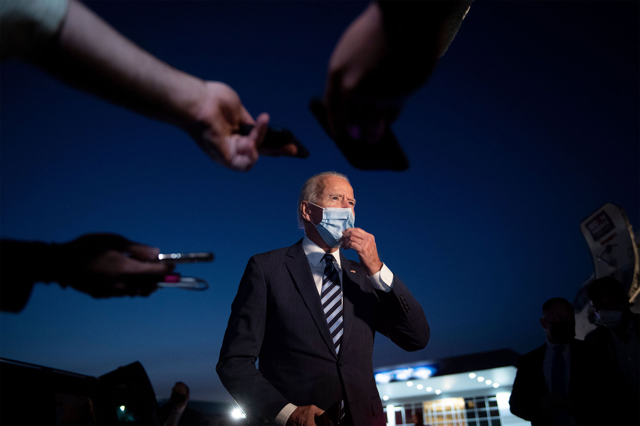 Joe Biden speaks to the media before boarding his plane in Hagerstown, Maryland.&nbsp;