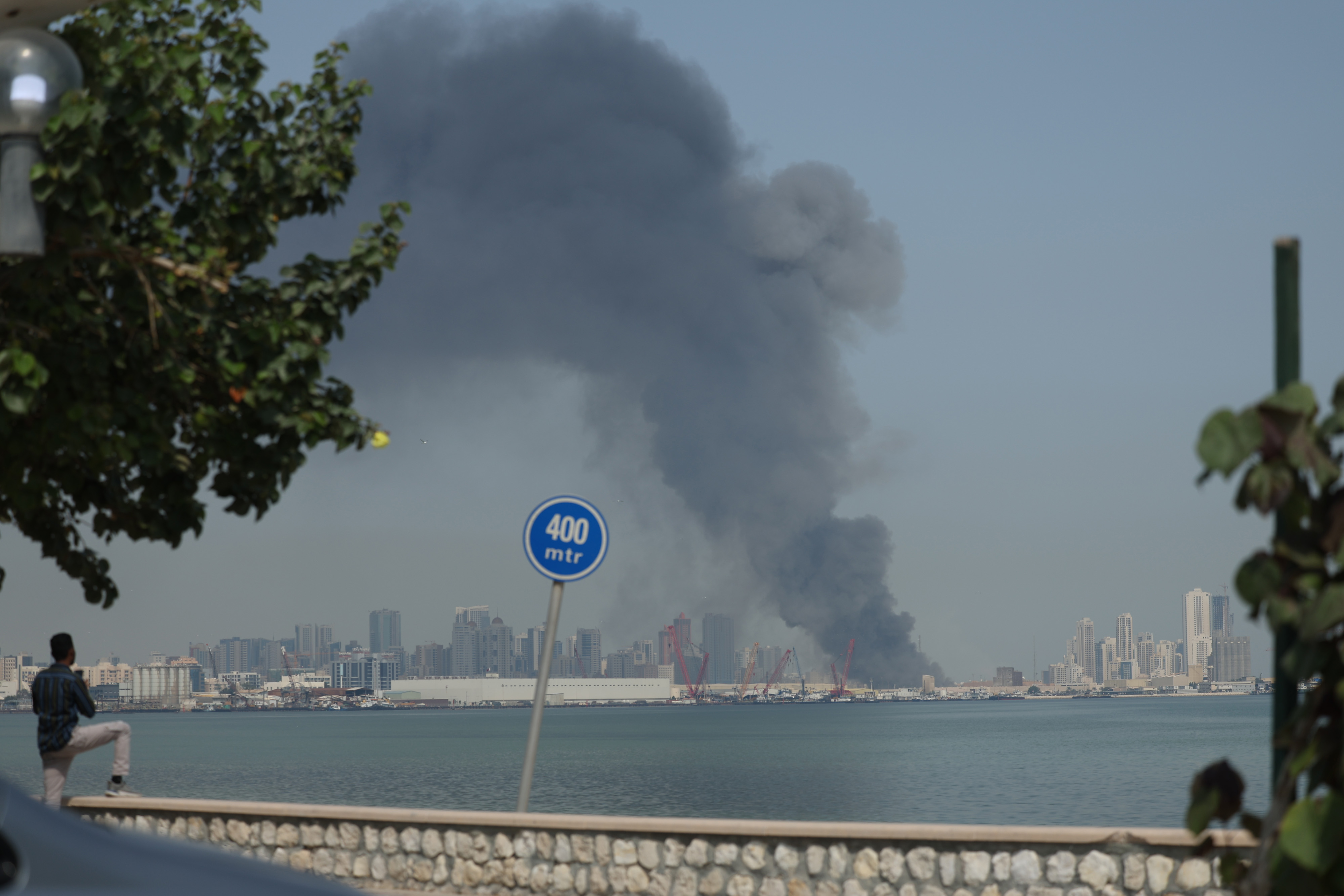 Smoke following a missile strike, where the headquarters of the U.S. Navy's 5th Fleet is based, in Manama, Bahrain, on Feb. 28. Photographer: Anadolu/Anadolu