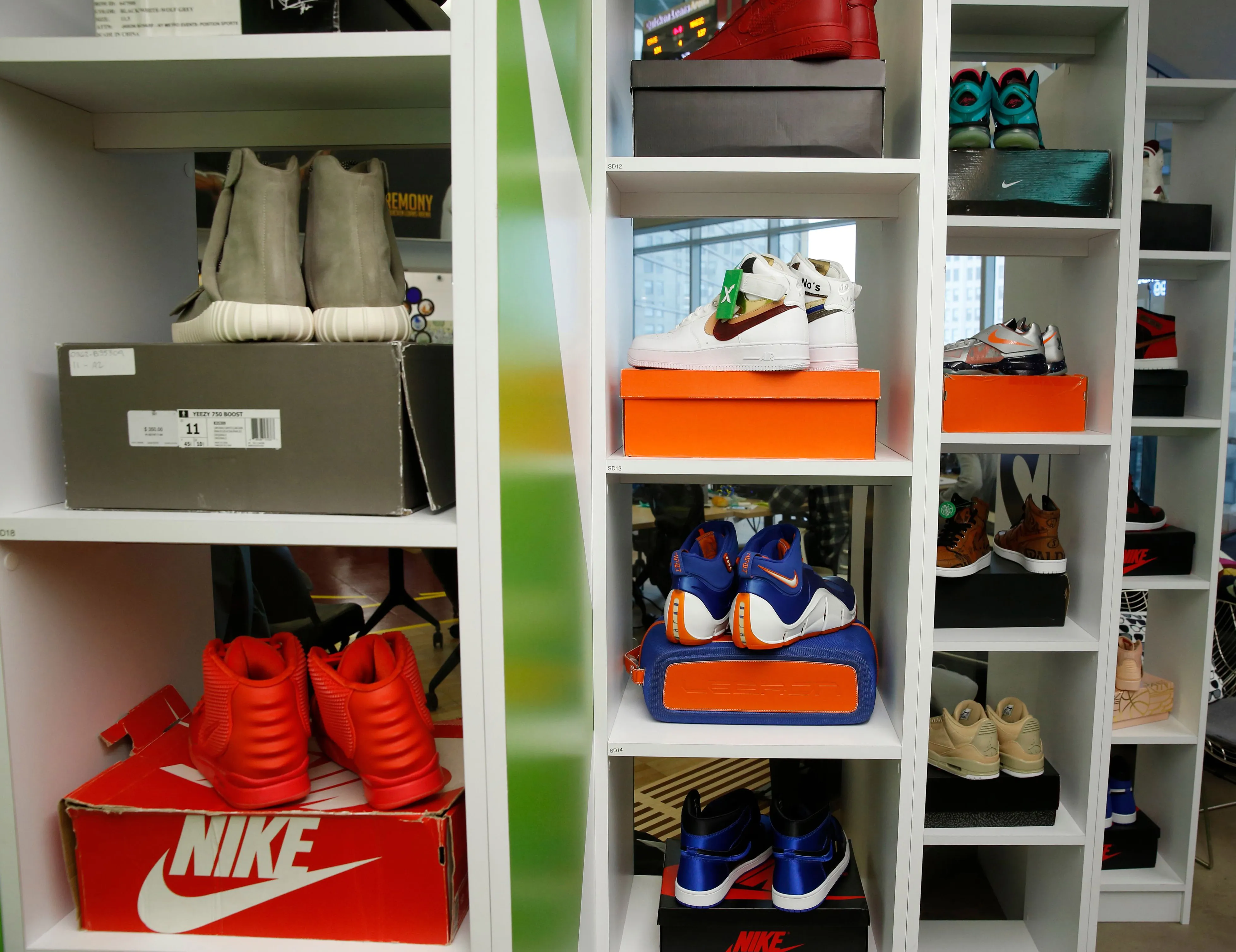 Sneakers at the&nbsp;StockX&nbsp;office in Detroit, Michigan.