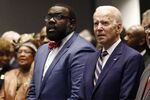 Trey Baker, left, with Joe Biden during a campaign stop in Jackson, Mississippi, on March 8, 2020.
