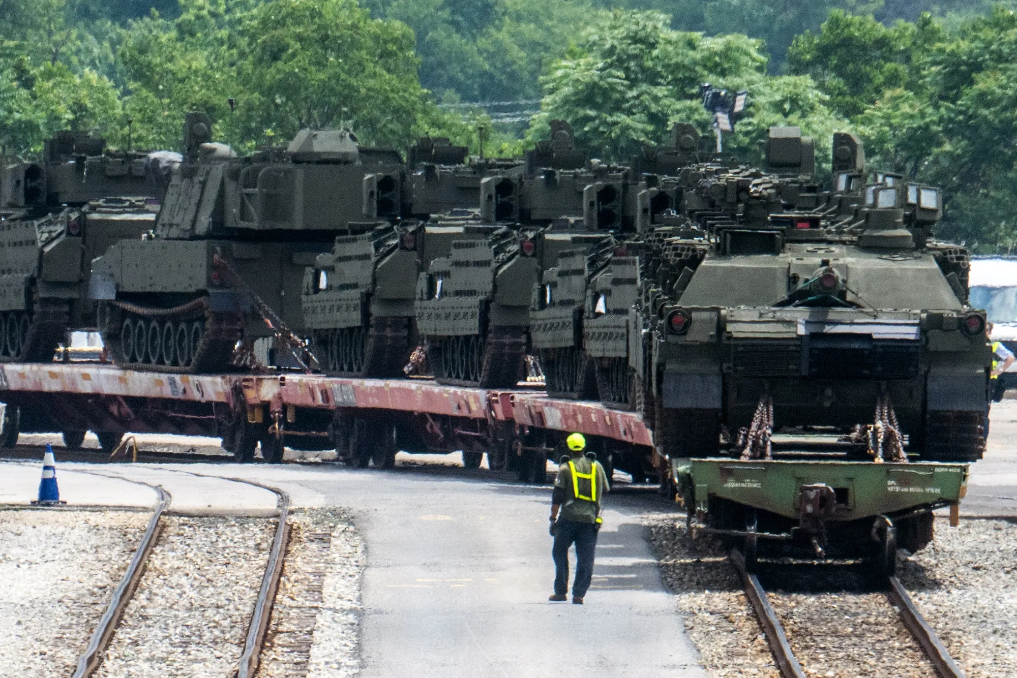 Tanks ahead of being used in the US Army's 250th Anniversary Parade, in Mayland, on June 9.