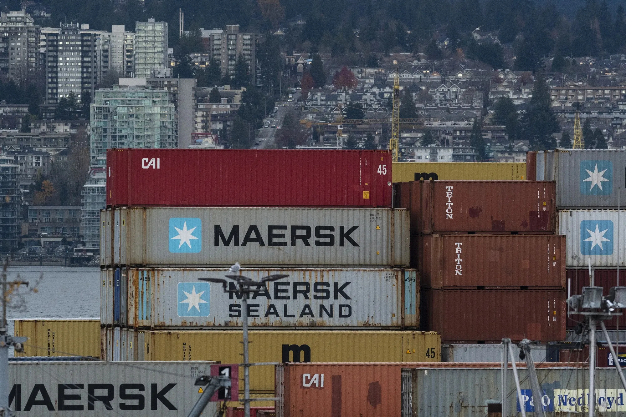 Containers sit stacked at the Port of Vancouver.