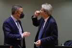 Fabio Panetta, member of the executive board of the European Central Bank (ECB), left,