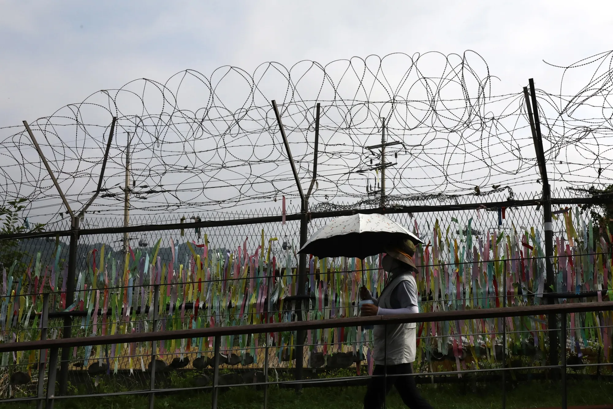 Barbed wire fencing near the demilitarized zone in Paju, South Korea.