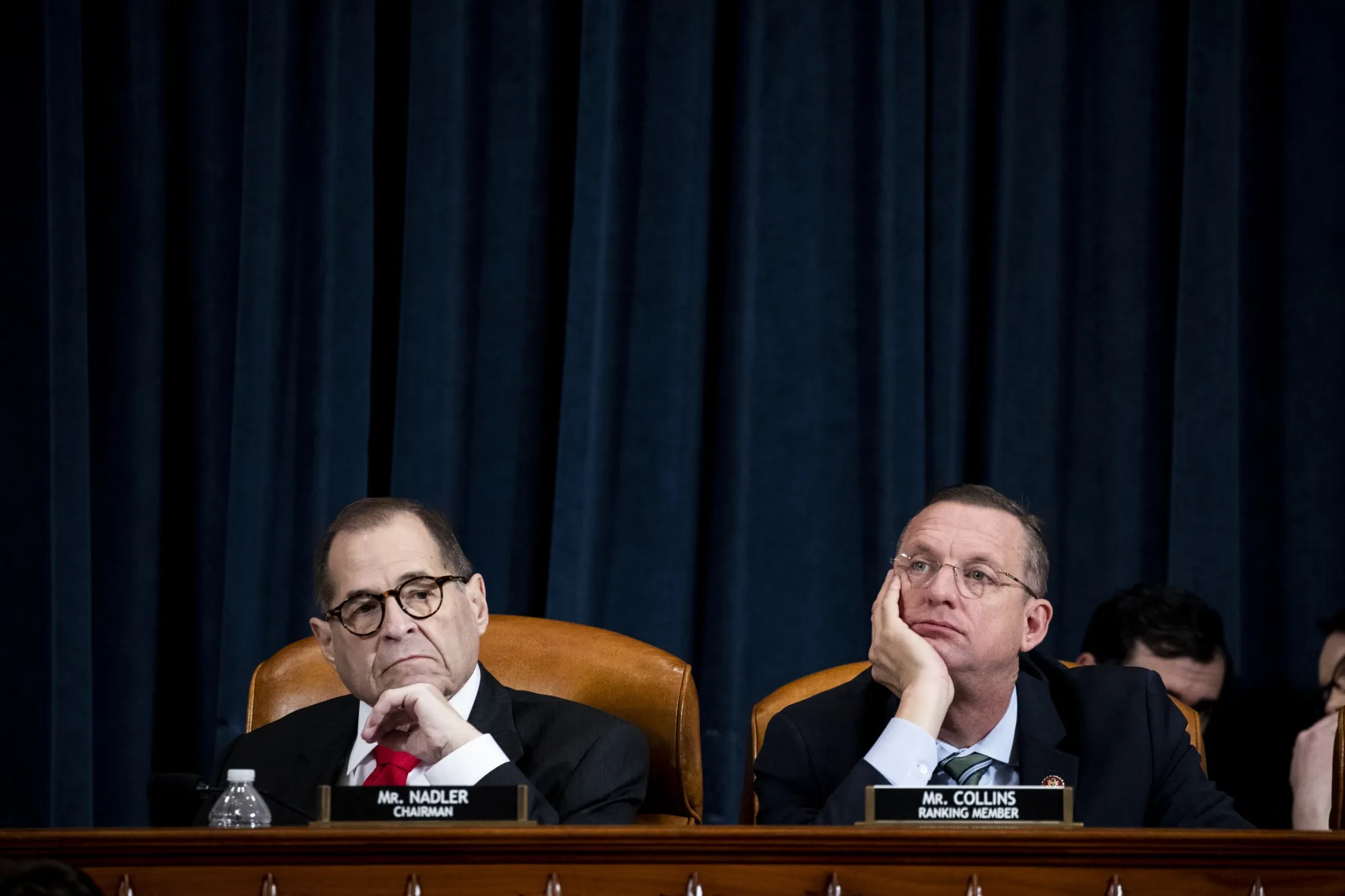 Rep. Doug Collins, right, and Rep. Jerry Nadler&nbsp;listen during an impeachment inquiry hearing in Washington on&nbsp;Dec. 9.&nbsp;