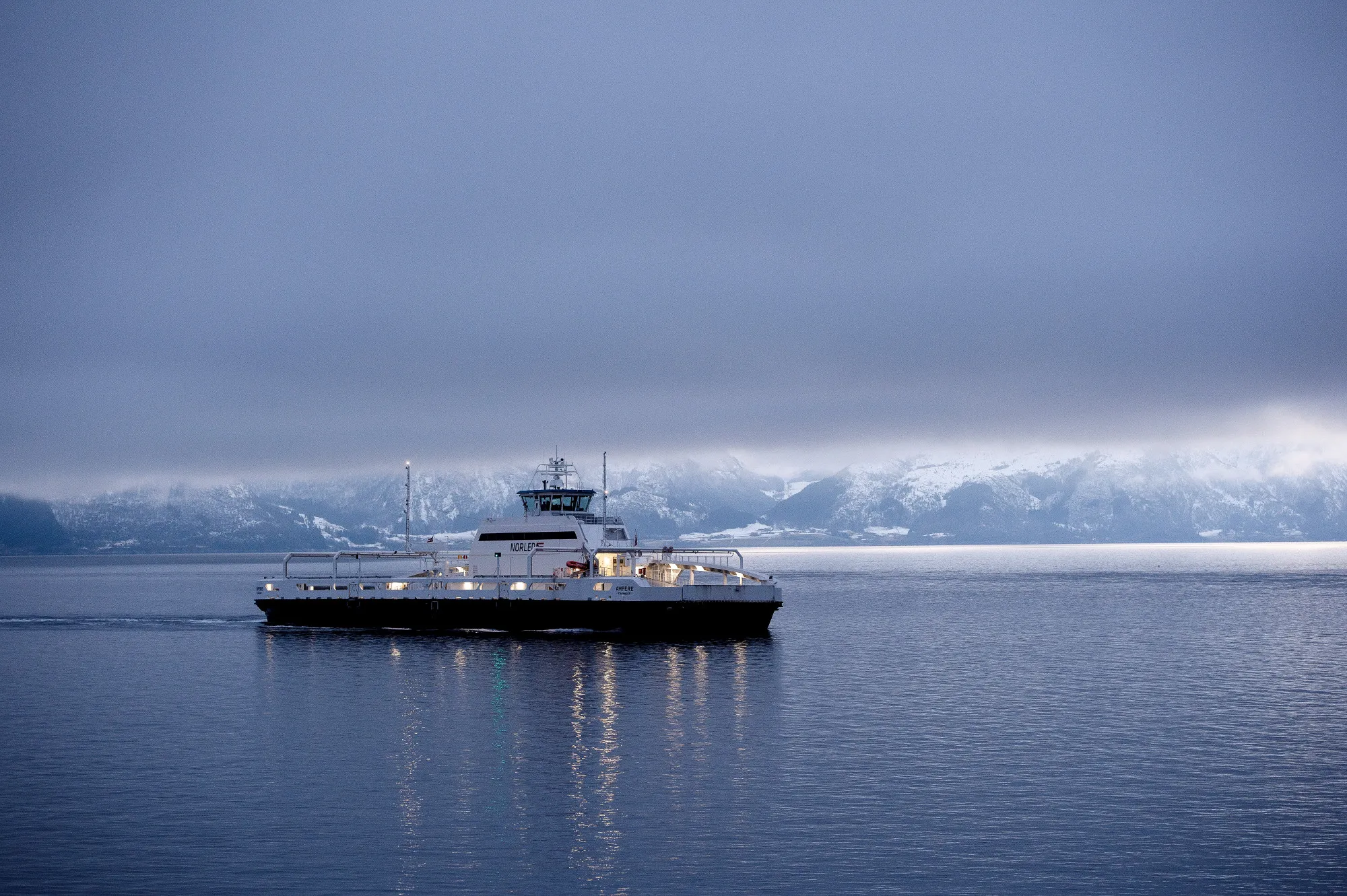 The MF Ampere sails along the Sognefjord.