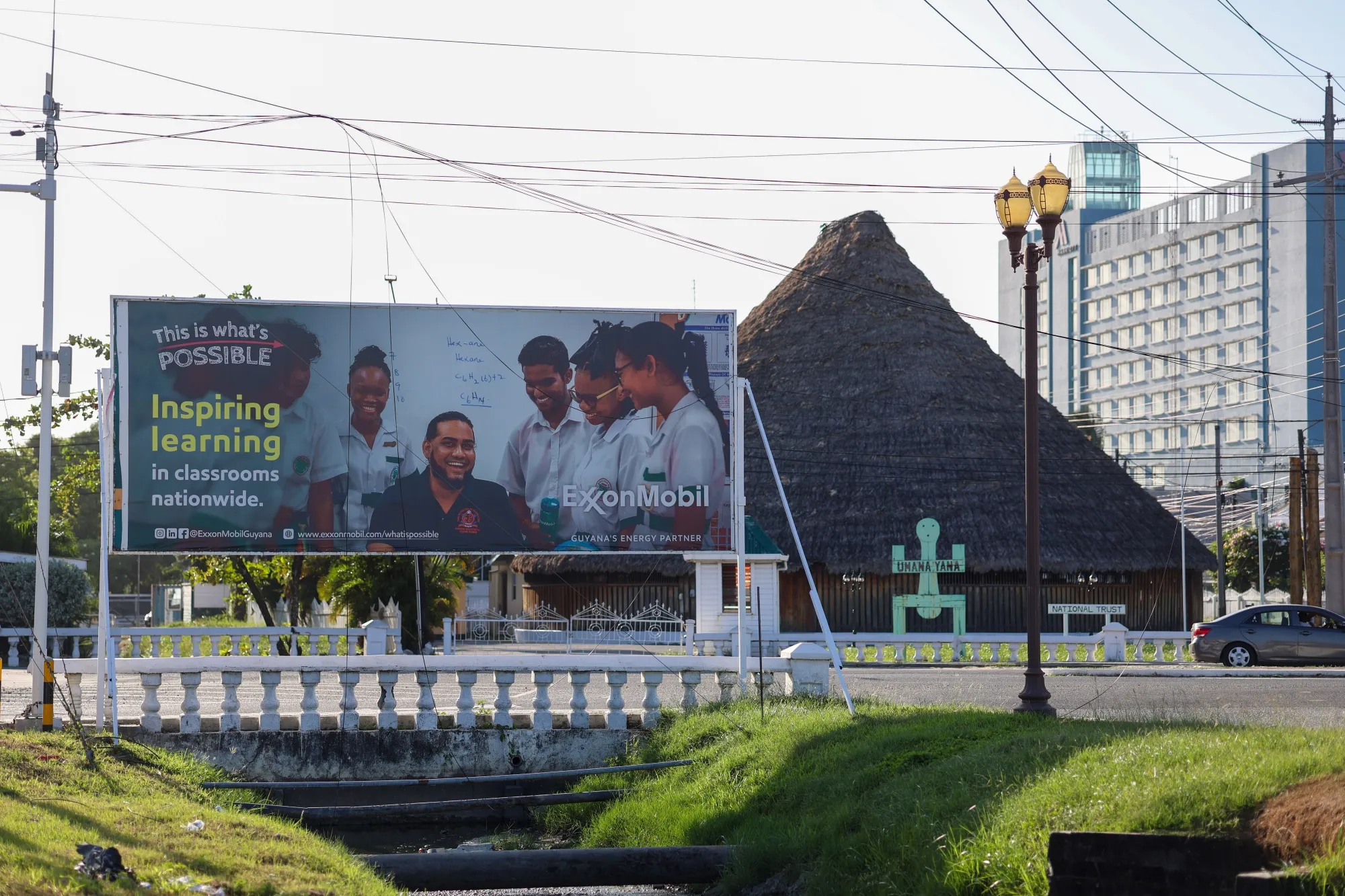 An Exxon Mobil billboard in Georgetown, Guyana, in September.