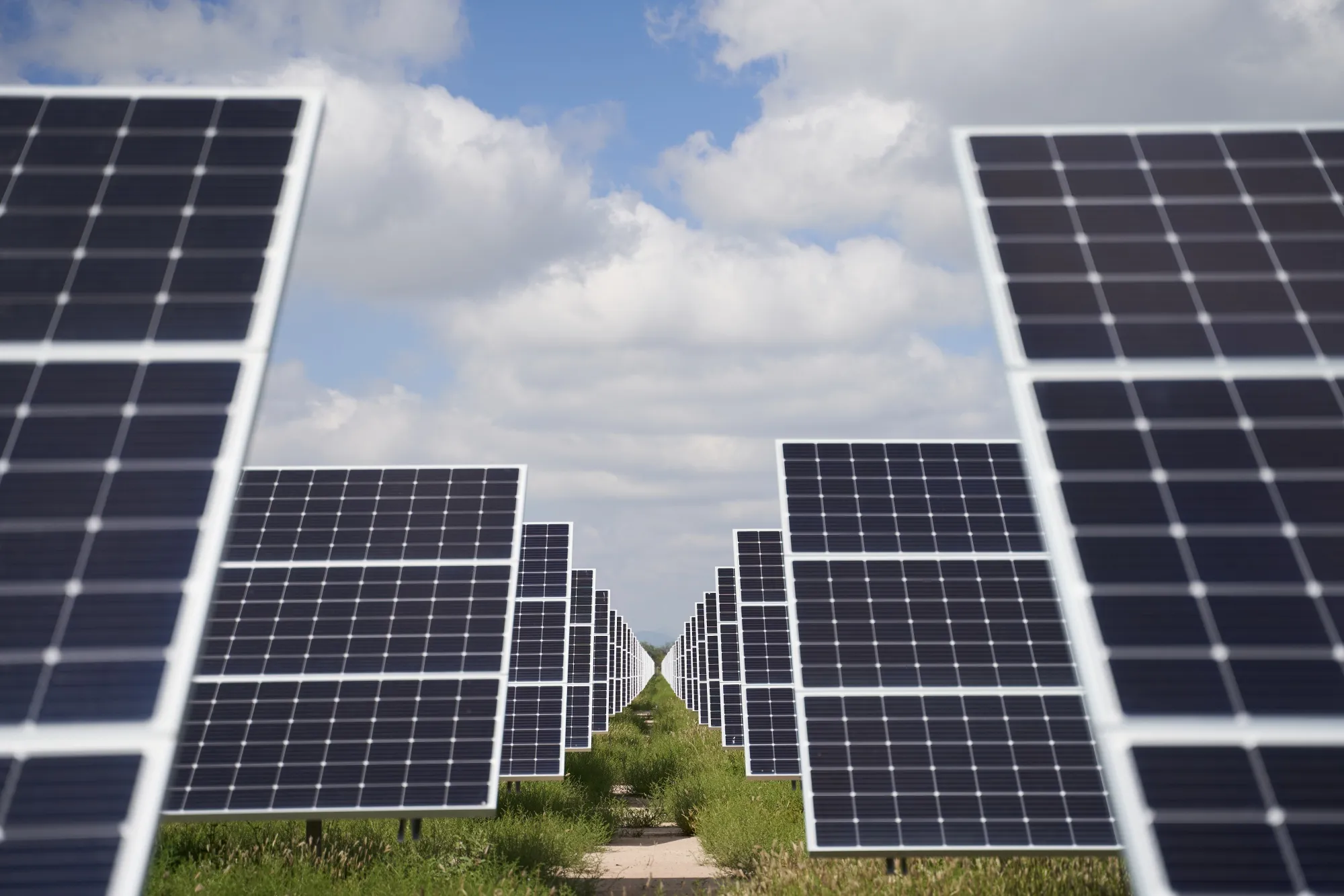 Photovoltaic panels at a solar power plant.
