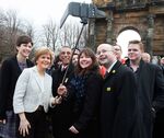 First Minister Nicola Sturgeon launches the SNP’s election campaign in Glasgow Central with candidates Alison Thewliss, left, SNP candidate for Glasgow Central, Natalie McGarry, front 2nd right, SNP candidate for Glasgow East, and Patrick Grady, front right, SNP candidate for Glasgow North, on Feb. 14.
