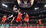 Russell Westbrook of the Houston Rockets shoots over the Chicago Bulls during a game in Chicago on Nov. 9.