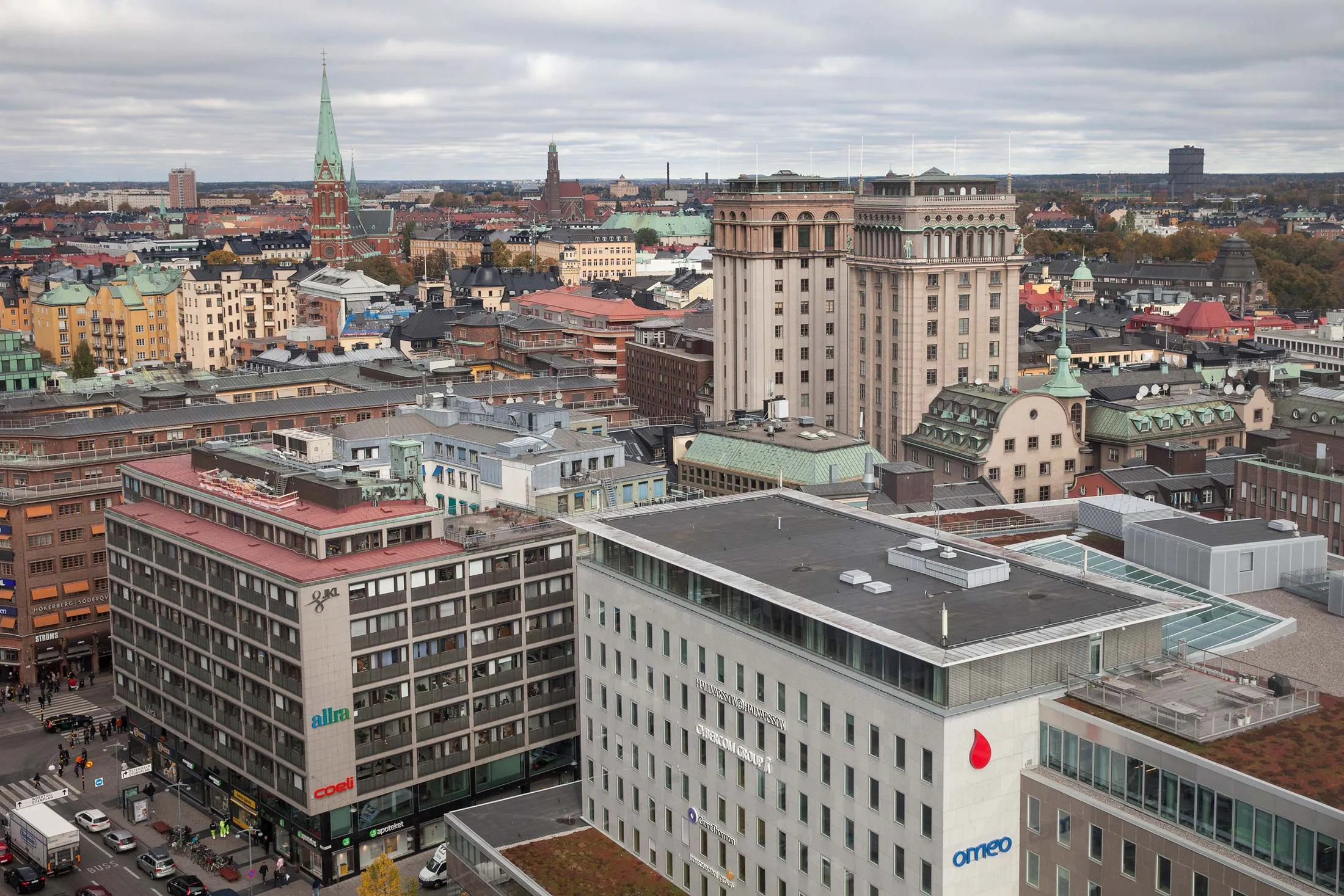 Commercial and residential properties stand on the city skyline in Stockholm, Sweden, on Monday, Oct. 21, 2015. As Sweden's central bank has cut rates to negative to revive inflation, pushing down borrowing rates, property prices are surging and debt burdens are growing.
