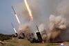 This Saturday, May 4, 2019, photo provided on Sunday, May 5, 2019, by the North Korean government shows tests of weapons systems, in North Korea. North Korean state media on Sunday said leader Kim Jong Un observed live-fire drills of long-range multiple rocket launchers and unspecified tactical guided weapons, a day after South Koreas military detected the North launching several unidentified short-range projectiles into the sea off its eastern coast. Independent journalists were not given access to cover the event depicted in this image distributed by the North Korean government. The content of this image is as provided and cannot be independently verified. Korean language watermark on image as provided by source reads: "KCNA" which is the abbreviation for Korean Central News Agency. (Korean Central News Agency/Korea News Service via AP)