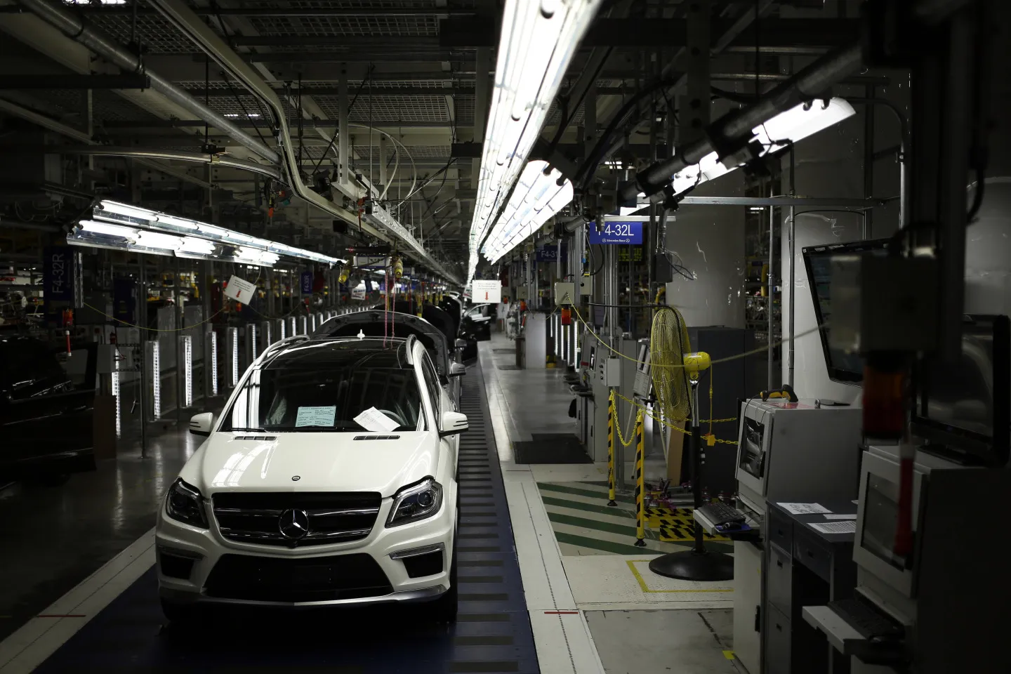 Mercedes-Benz vehicles move along the production line at the company's assembly plant in Vance, Alabama.