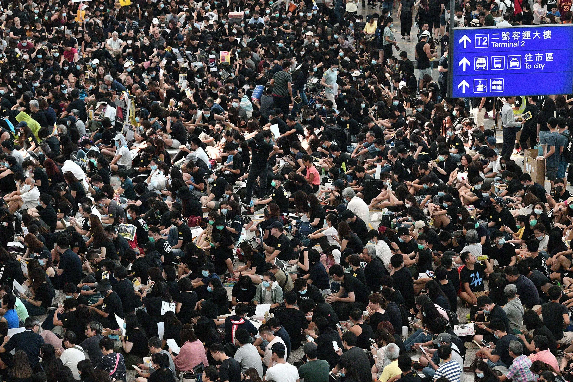 Protesters at Hong Kong’s international airport on Aug. 9.
