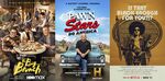 This combination of photos shows promotional art for the cooking competition series &quot;The Big Brunch,&quot; left, the series “Pawn Stars Do America,&quot; center, and the film &quot;Is That Black Enough for You?&quot; (HBO Max/History/Netflix via AP)