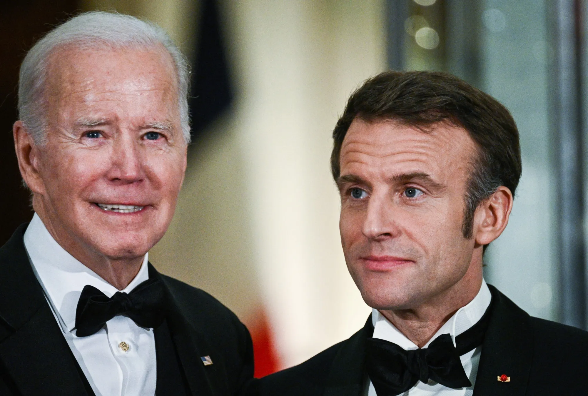 Joe Biden with Emmanuel Macron at the White House on Dec.&nbsp;1.