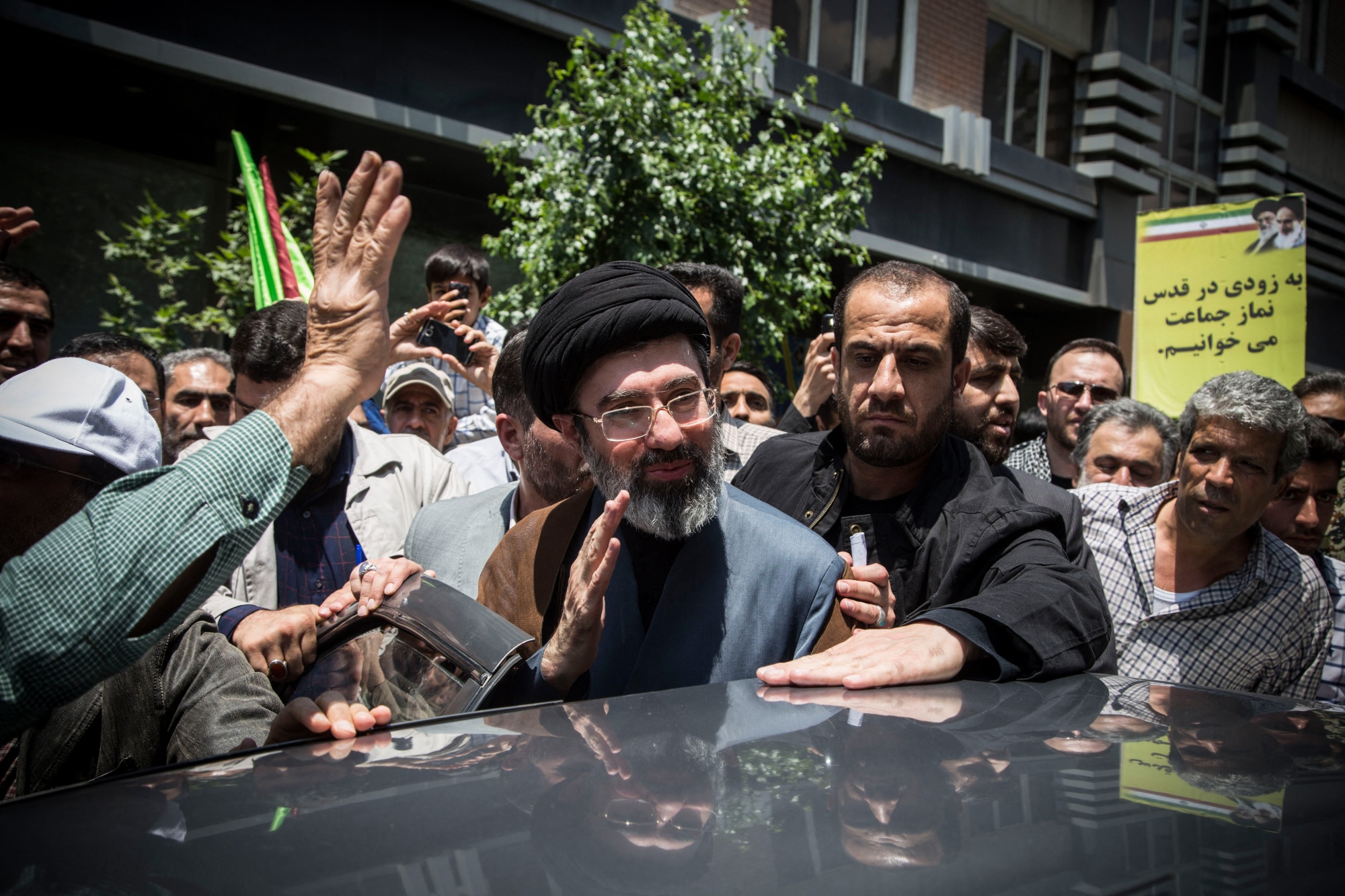 Mojtaba Khamenei (C), the son of the Iranian Supreme Leader Ayatollah Ali Khamenei, participates in the annual Quds Day rally in Tehran, Iran, on May 31, 2019. (Photo by Rouzbeh Fouladi / Middle East Images / AFP via Getty Images) Photographer: ROUZBEH FOULADI/AFP/Getty Images