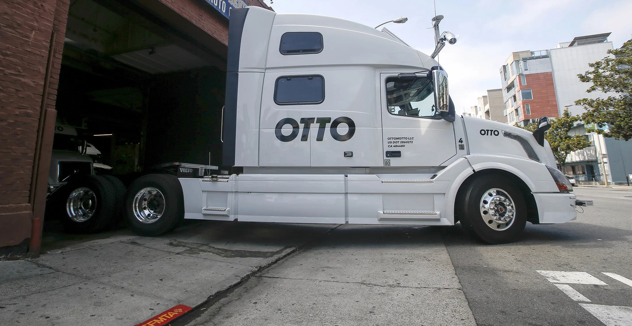 In this Aug. 18, 2016, file photo, one of Otto's self-driving, big-rig trucks