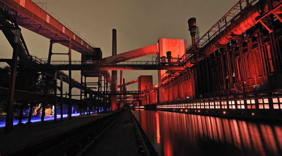 Zollverein, a former industrial site in Essen, lit up for an art installation in 2010.