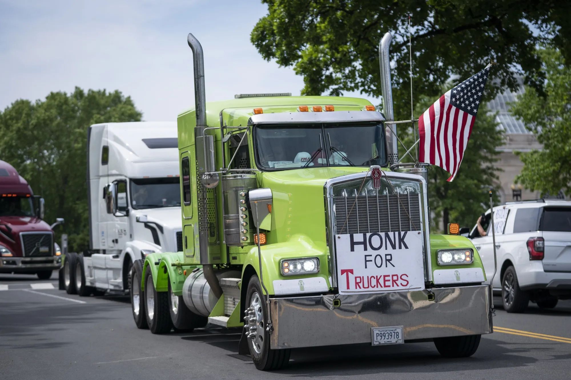 A convoy of trucks in Washington in May to protest low freight rates during the Covid-19 pandemic.