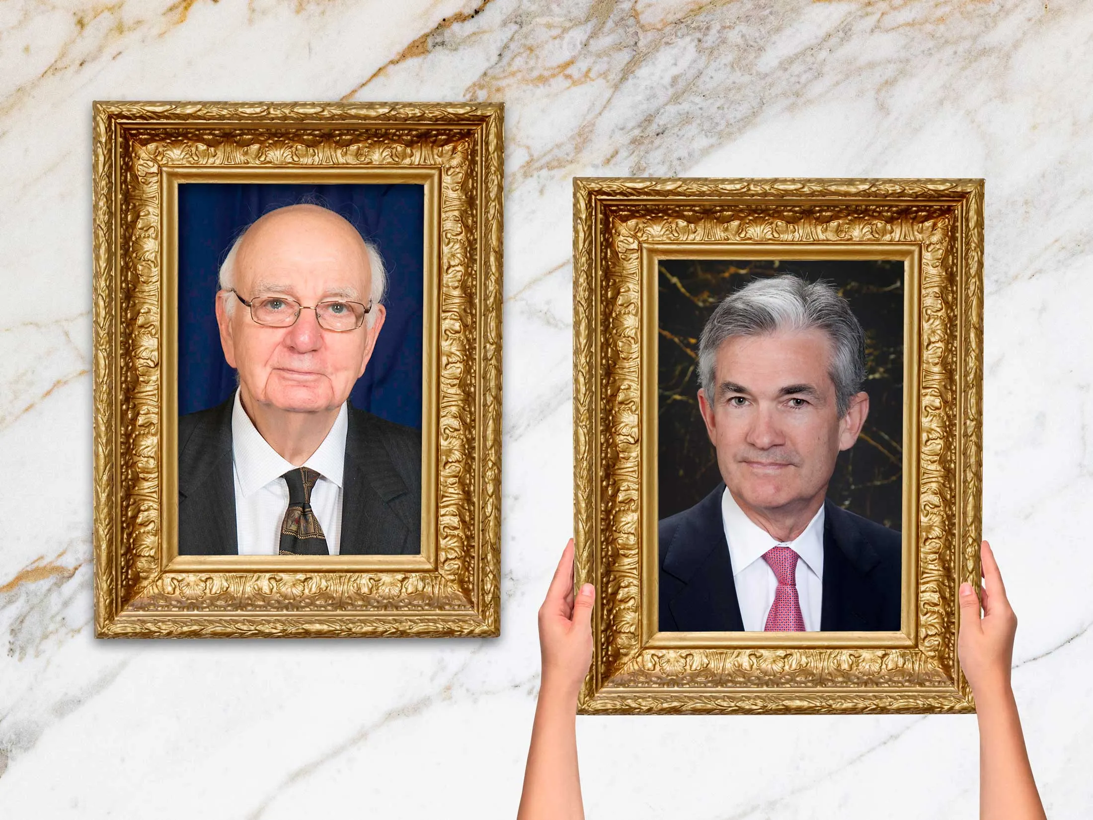 Paul Volcker and Jerome Powell.