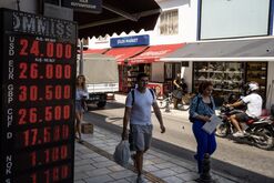 Turkish lira rates outside a currency exchange bureau in Bodrum.