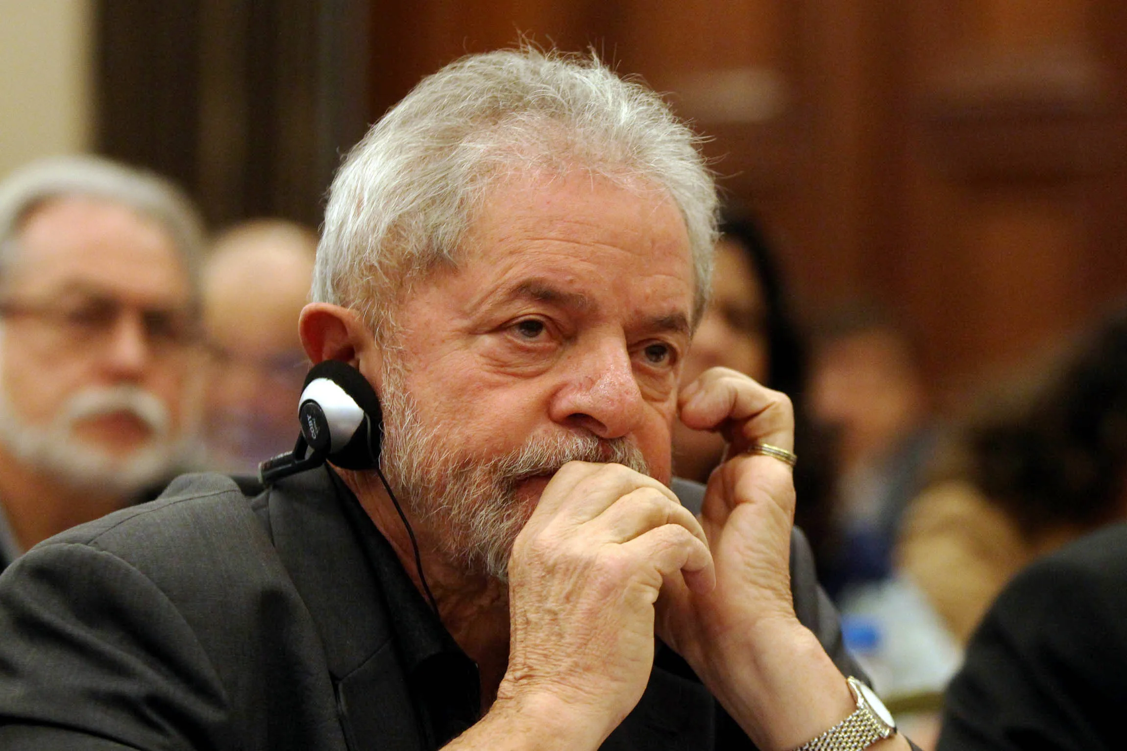 The former president of Brazil, Luiz Inacio Lula da Silva, at a conference in Sao Paulo, on June 22, 2015. Photograph: Felipe Rau/Agencia Estado/AP Images
